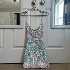 COPY - Lucy in the sky - Starstruck Strappy Dress in Nude Iridescence